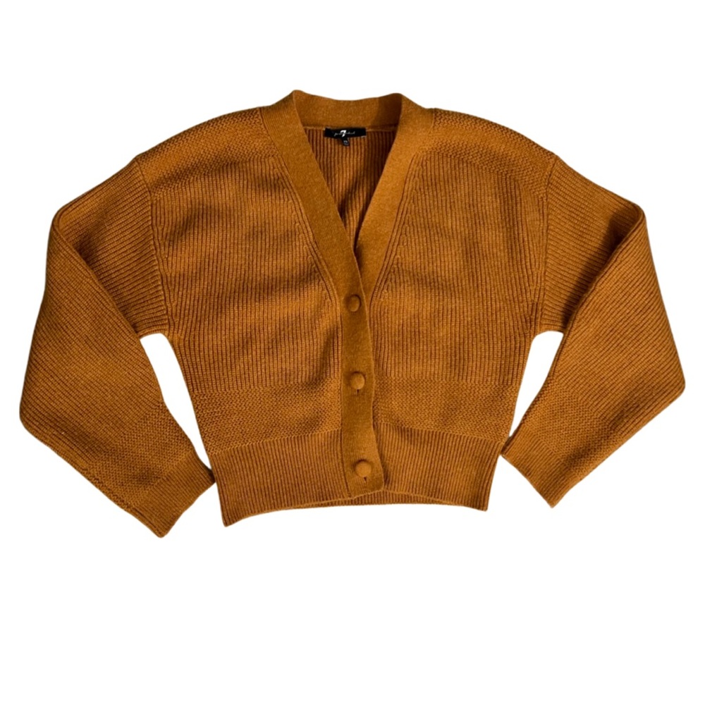 7 For All Mankind Mustard Button-Front Ribbed Cardigan - Picture 2 of 11